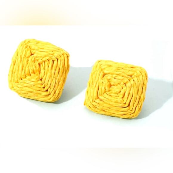 Yellow Raffia Stud Earrings - Picture 1 of 1